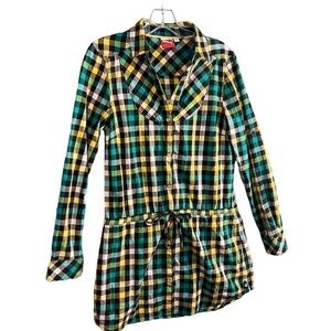 PUMA Women’s Plaid Long sleeve Shirt Dress Pearl Snaps EUC
